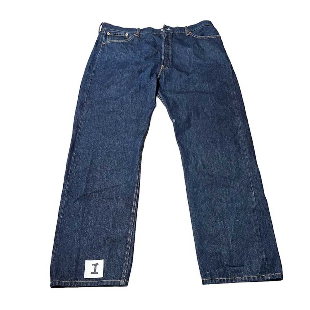 Levis 501 Jeans Mens 42x34 Blue Straight Button Fly Workwear Dark Wash Denim